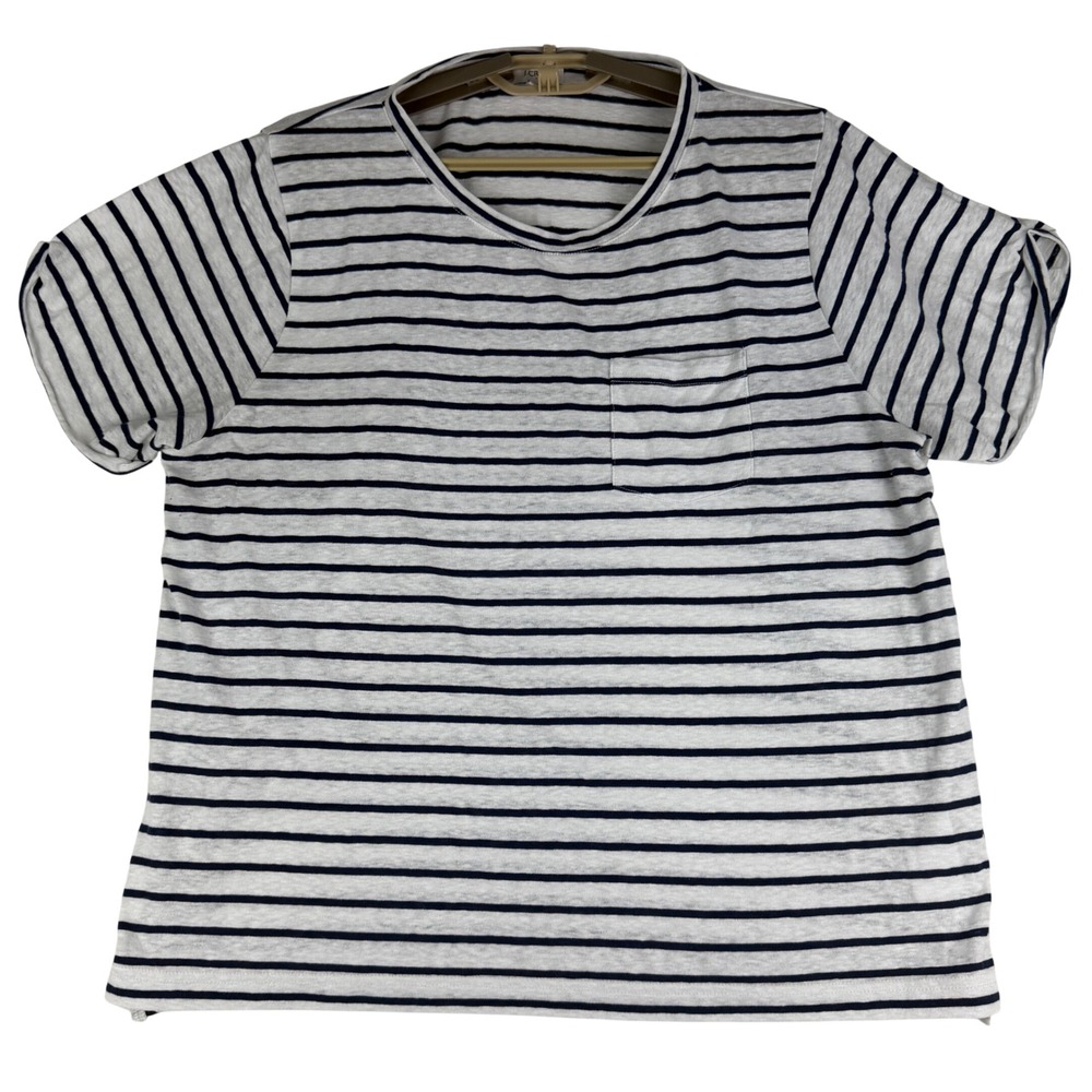 J. Crew T-Shirt Women XL Striped Navy Blue White Pocket Short Sleeve AY265